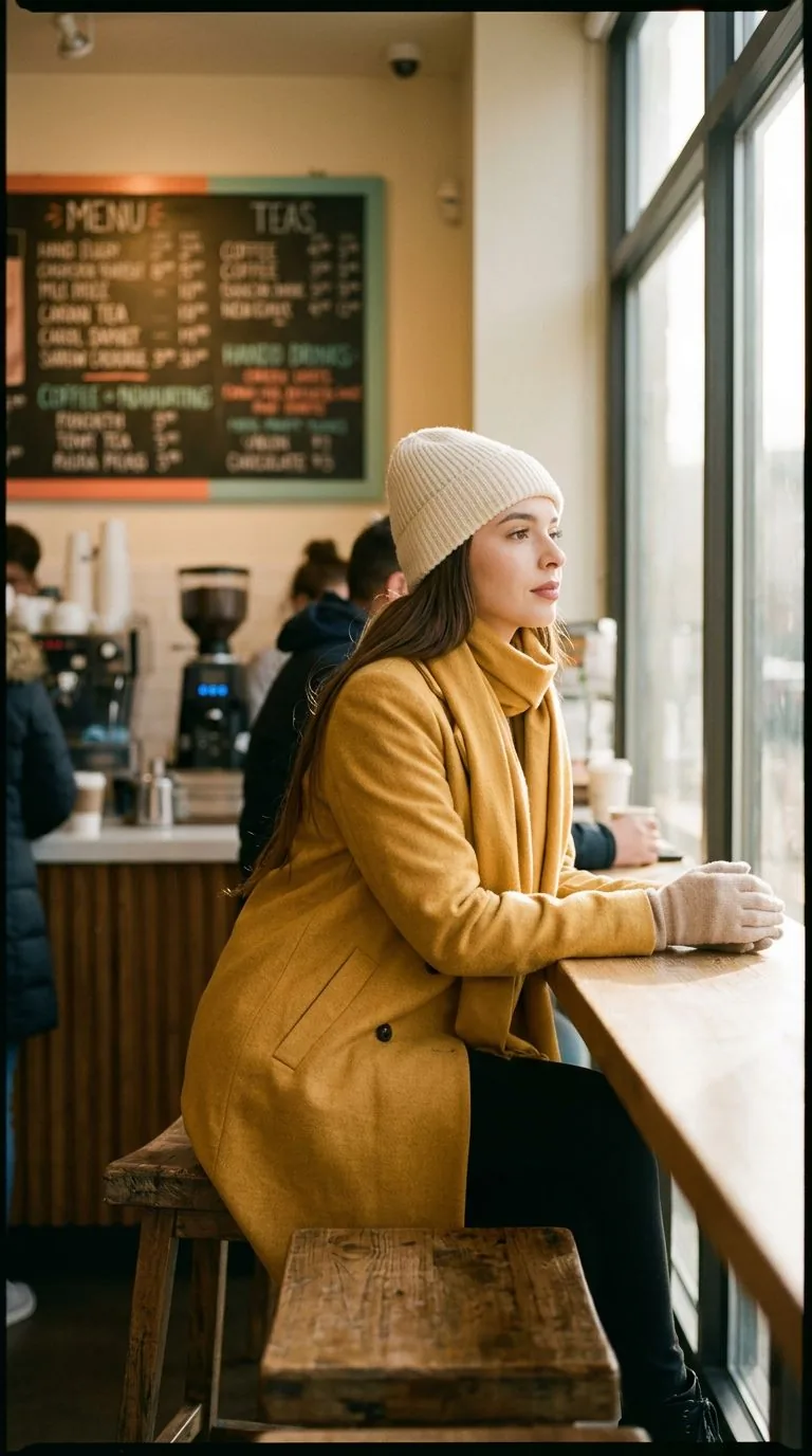 cozy cafe outfit on me — AI color analysis and styling preview by Palette Hunt