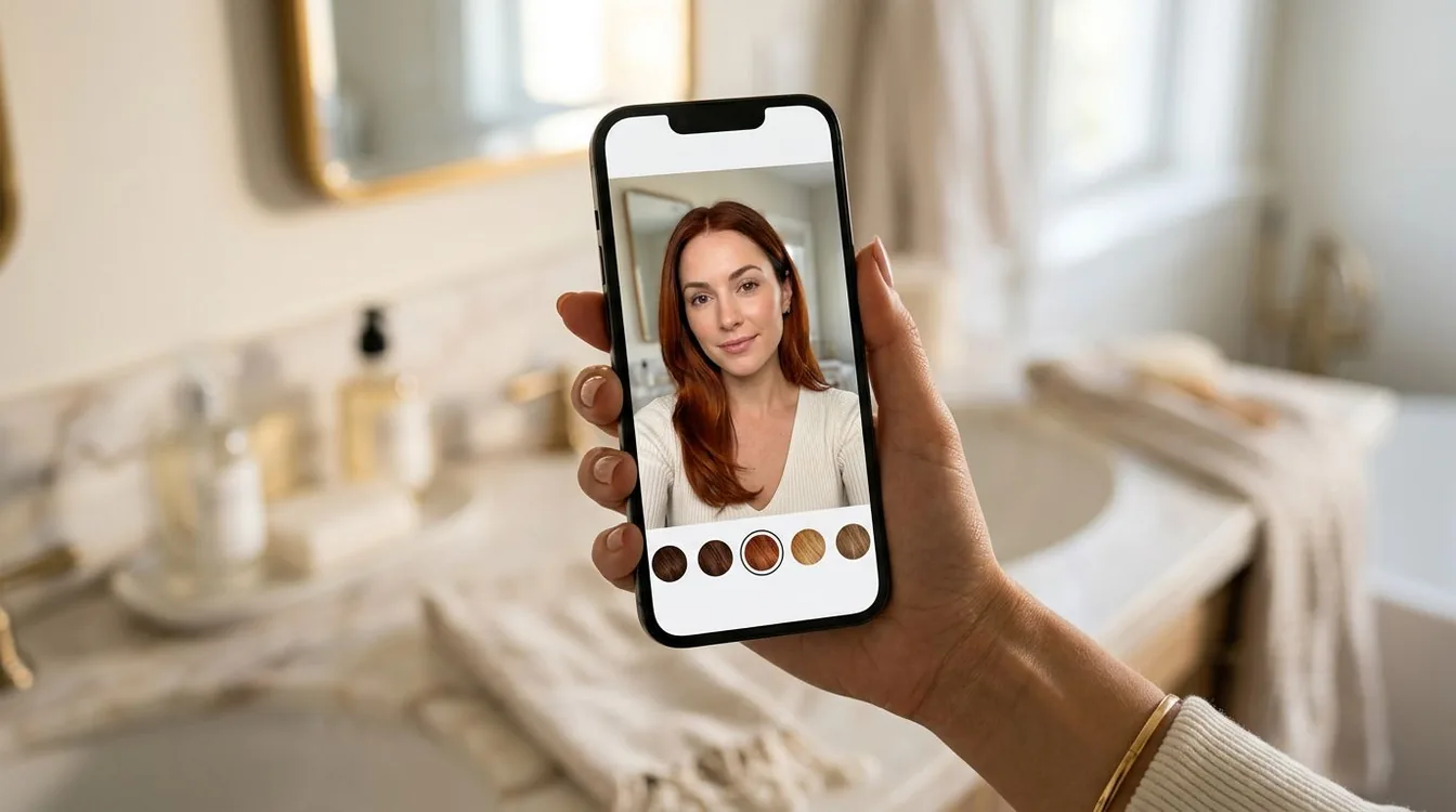 Three-step virtual hair color try-on — upload a photo, pick shades, and see the AI render each hair color on your own face